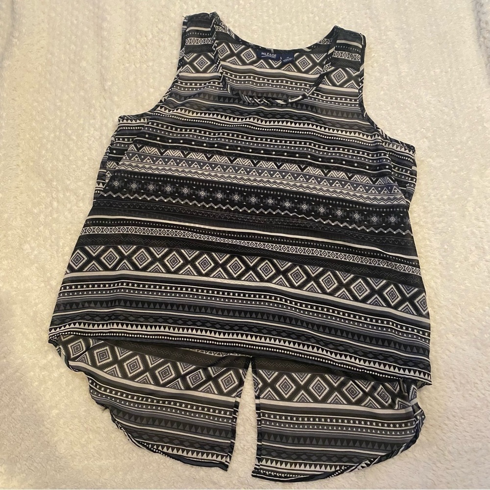 Mileage Sheer tank top split criss cross back hi front low back